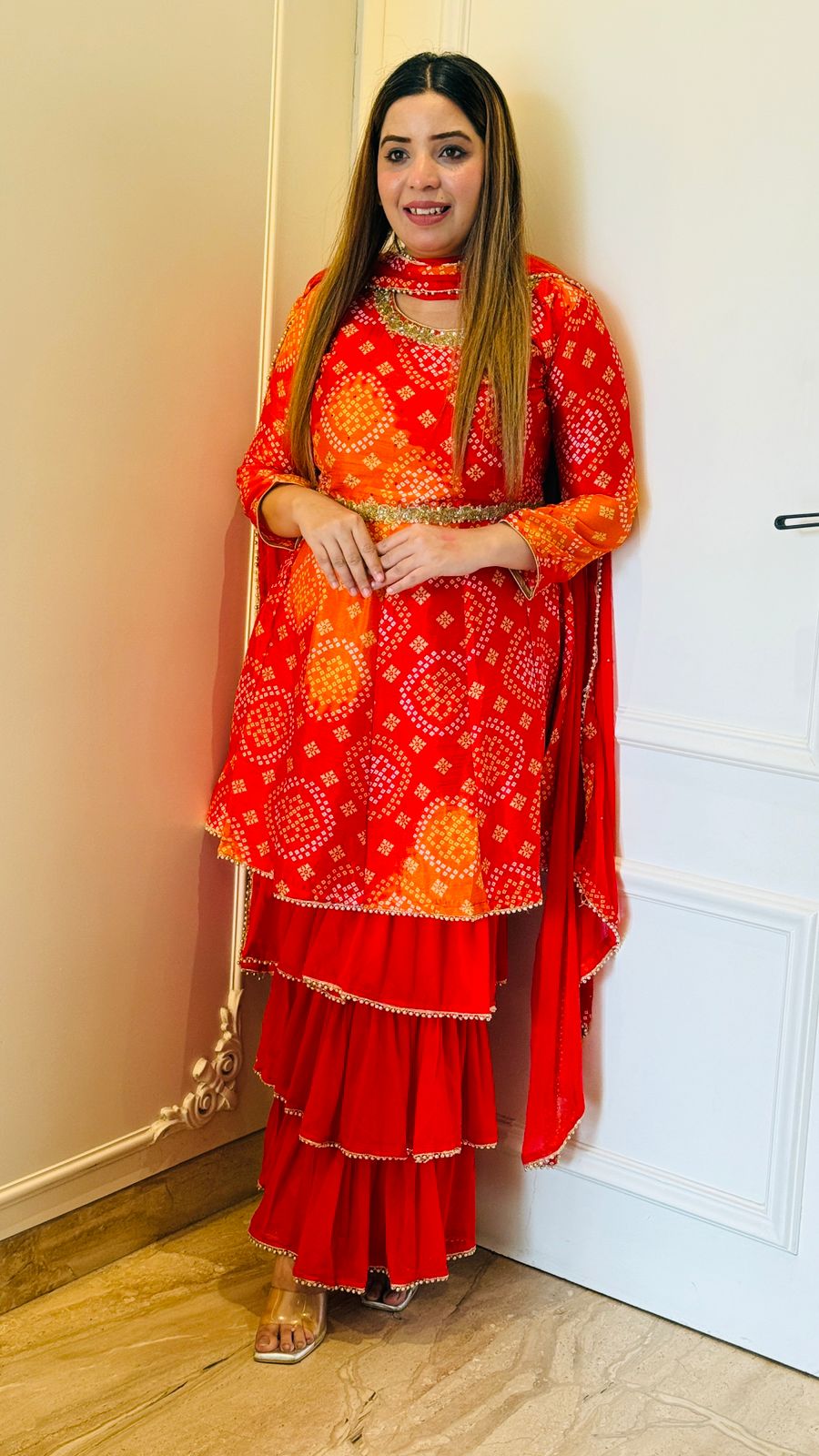 Bandhani Elegance Set- Red, Pink